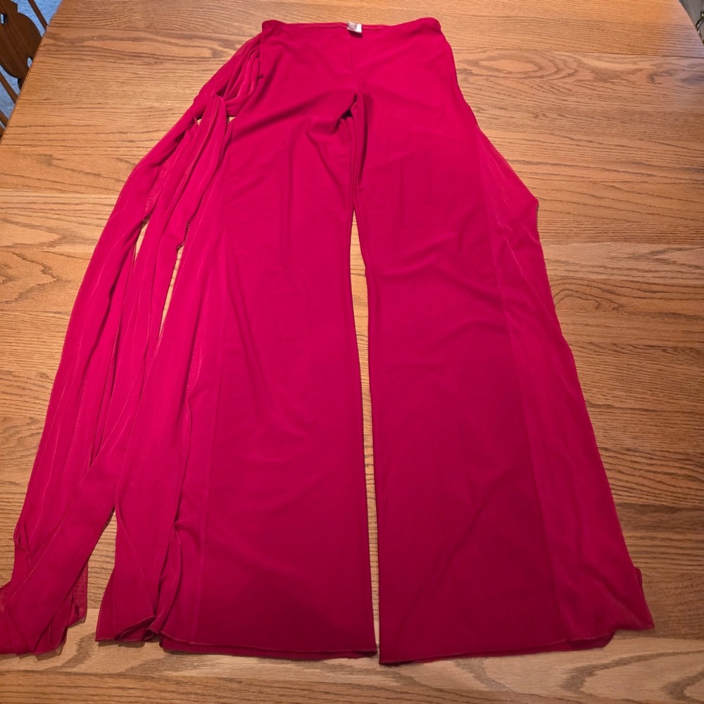 Vintage Y2K Pants M Low Rise Tie Waist Red Wide Leg Bow Pull On Stretchy 2000’s